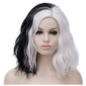 Black White Wigs for Women Costume Short Curly Wavy Bob Wig Cute Hair Wigs